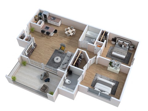 a 3d floor plan of a house with a bedroom and a living room